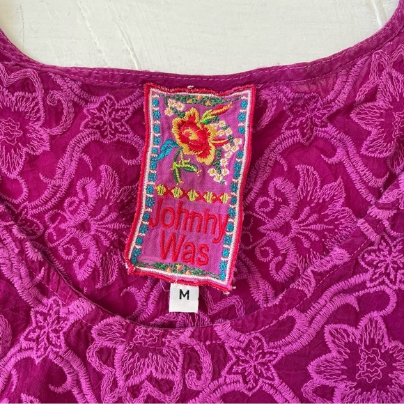 Johnny Was Top Blouse Magenta Lace Crochet Embroidered Eyelet Boho Bohemian M - Picture 3 of 7